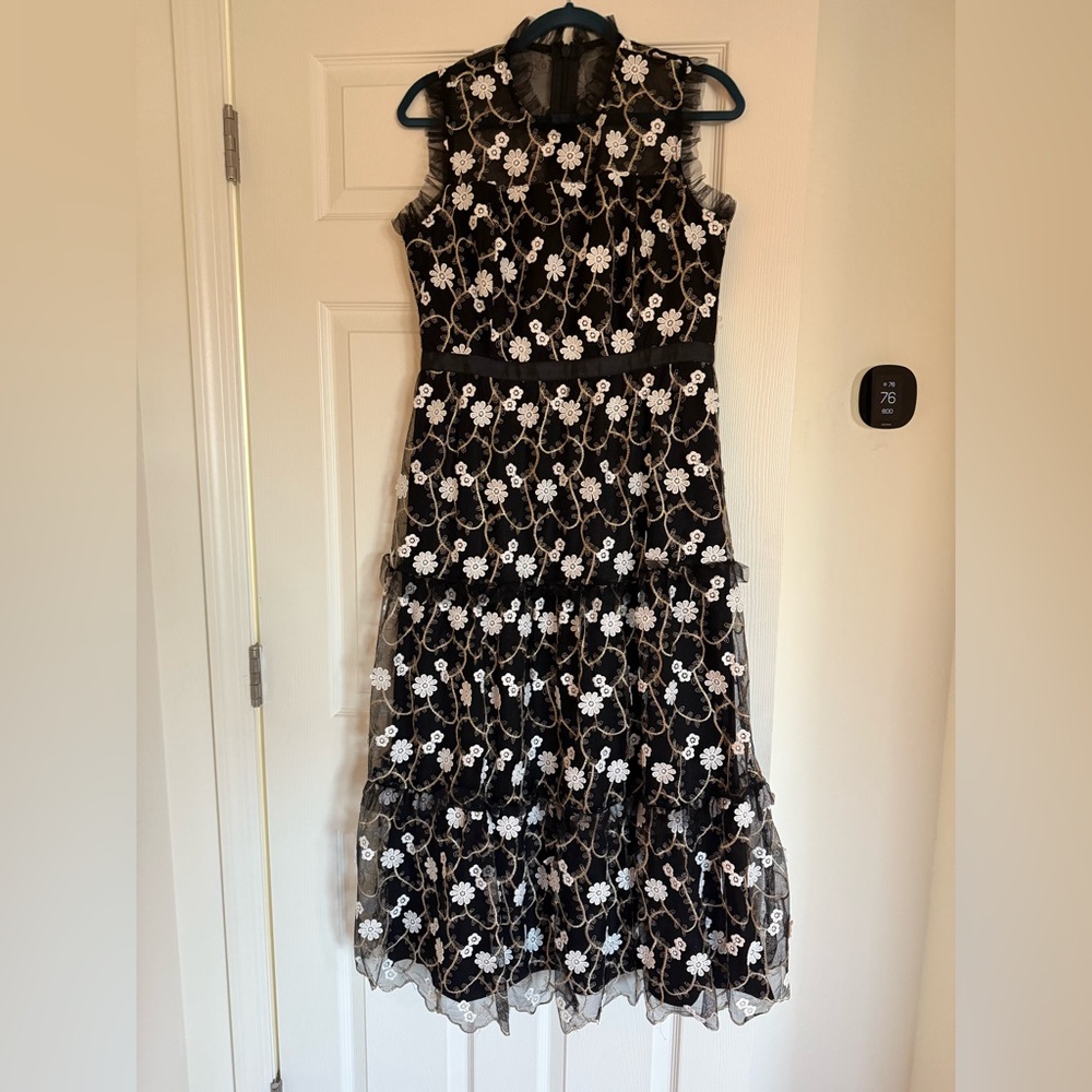 NY& Company Just Me Black and White Sleeveless Maxi Gown with Gold Detail